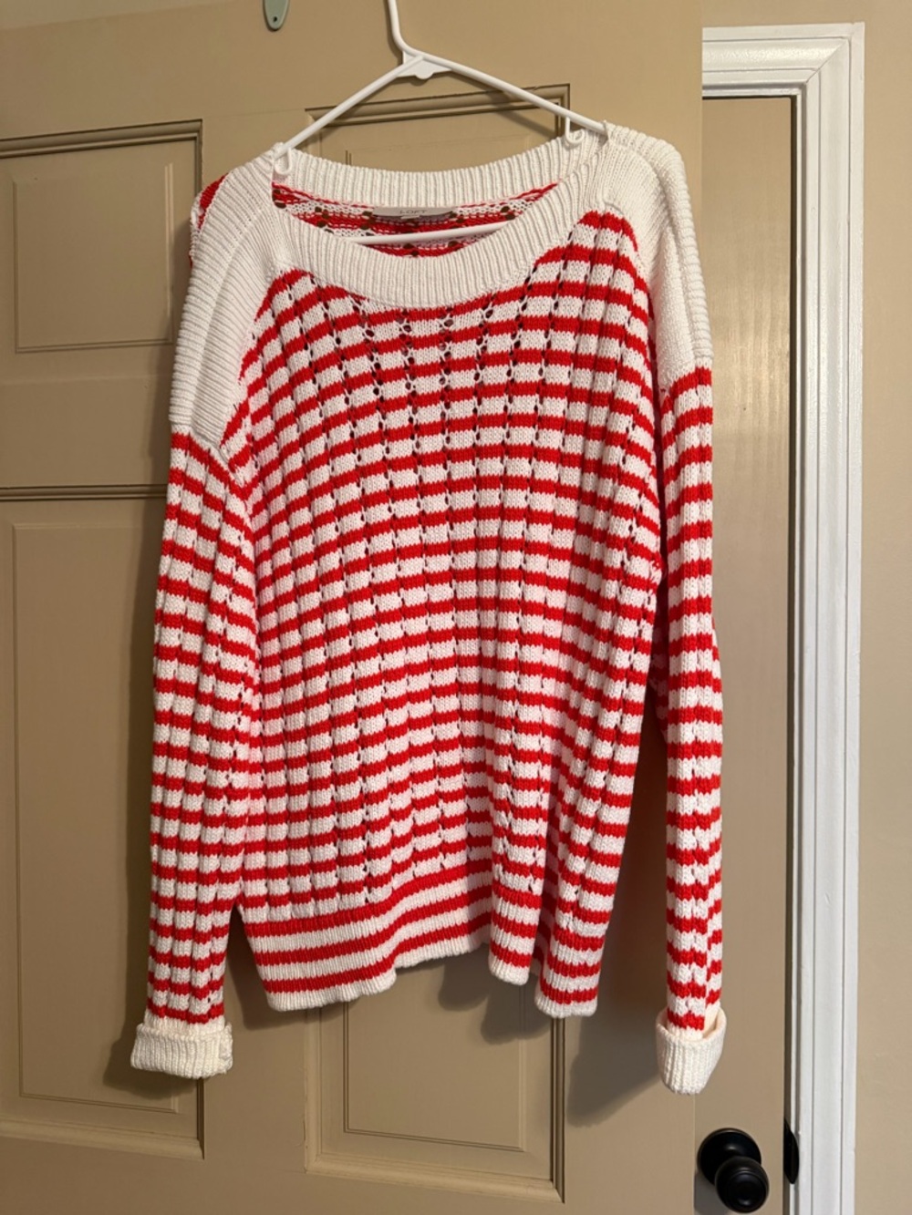 LOFT Red and White Striped Crewneck Sweater - Picture 1 of 5